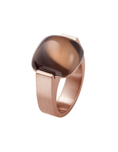 Anillo Acero Rosa con cuarzo ahumado