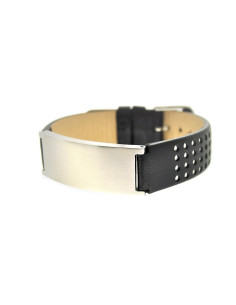 Men's steel and leather bracelet