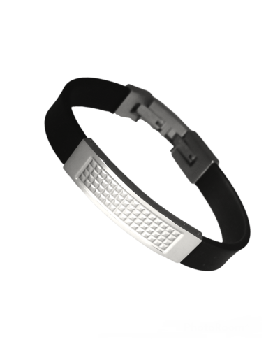 Men's steel and leather bracelet