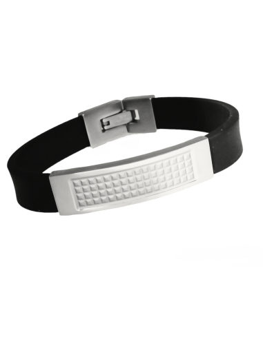 Men's steel and leather bracelet