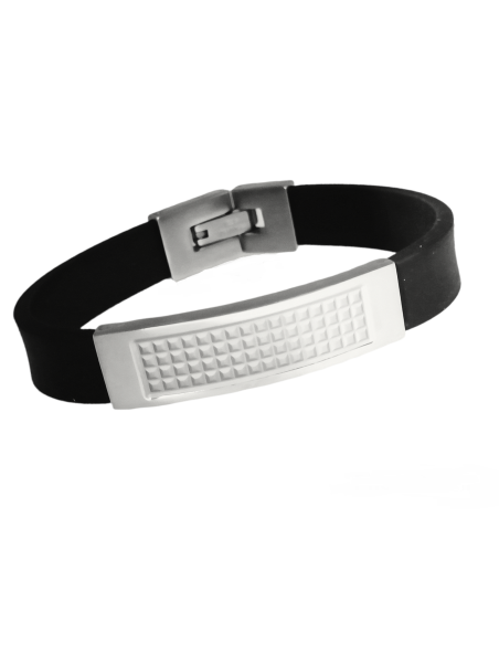 Men's steel and leather bracelet