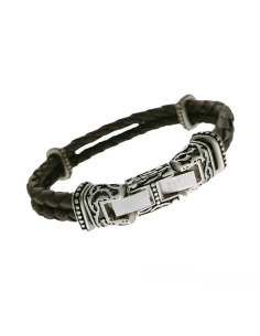 Men's steel and leather bracelet