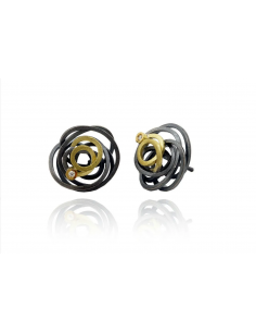 Pendientes Grandes "Caos", plata y oro con hilo de oro y diamantes