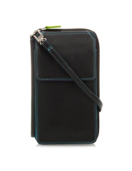Zip Round Multi Purse with Shoulder Strap Black Pace