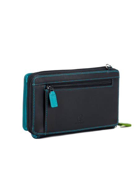 Zip Round Multi Purse with Shoulder Strap Black Pace