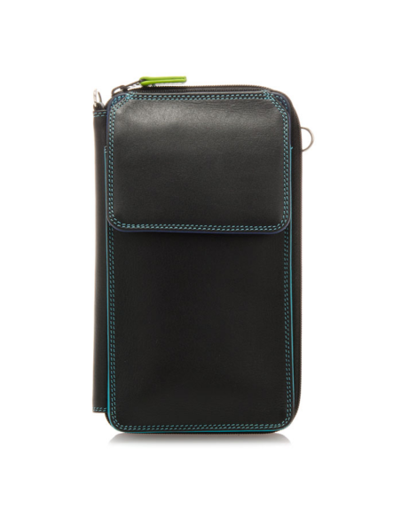 Zip Round Multi Purse with Shoulder Strap Black Pace