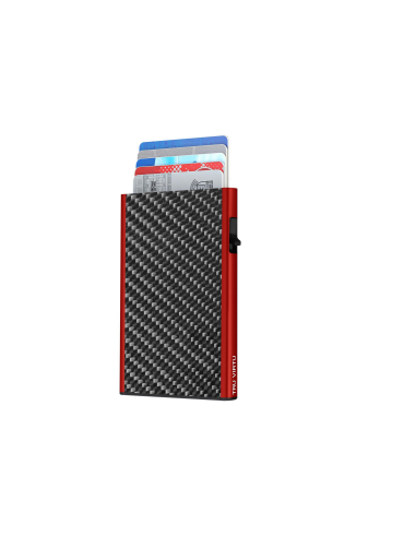 Card Case Etui CLICK & SLIDE Carbon Fibre Black/ Red