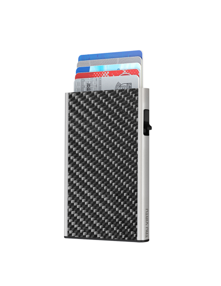 Card Case Etui CLICK & SLIDE Carbon Fibre Black/ Silver