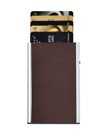Card Case Etui CLICK & SLIDE Nappa Chestnut/Silver