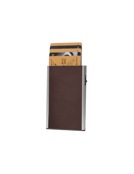 Card Case Etui CLICK & SLIDE Nappa Chestnut/Silver
