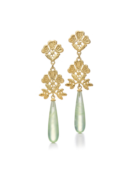 Pendant earrings “Aida” in silver gold-plated with prehnite drops