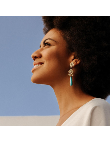 Pendant earrings “Aida” in silver gold-plated with prehnite drops